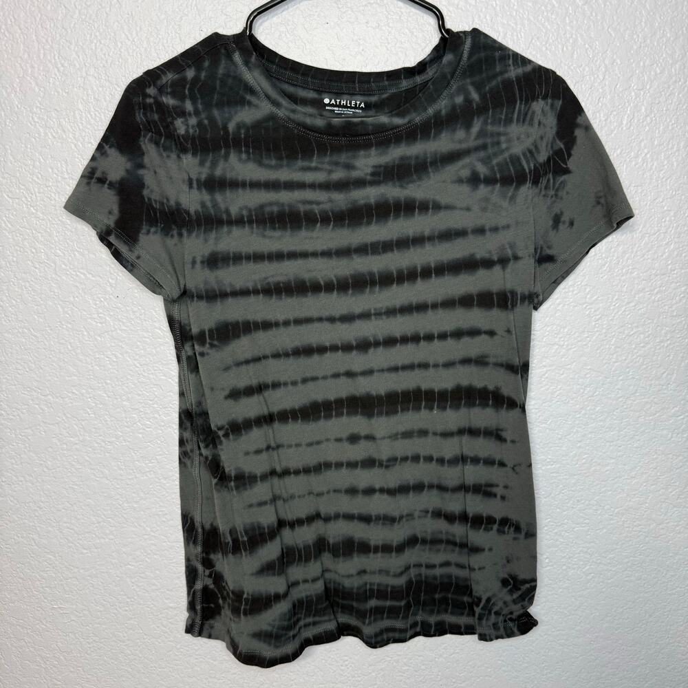 Athleta Small Gray Black Tie Dye Organic Cotton Tee